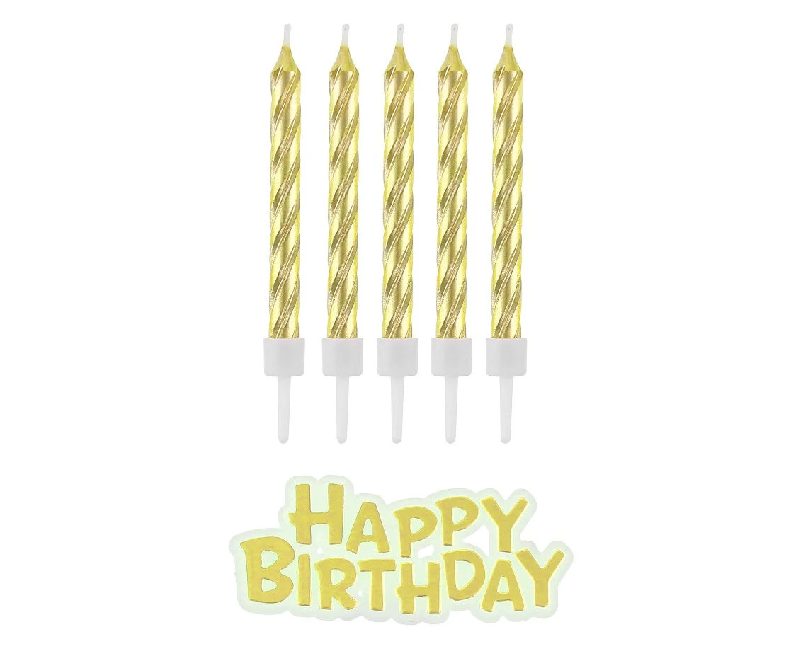 Świeczki B&C urodzinowe Happy Birthday, złote, 8 cm, 16 szt.